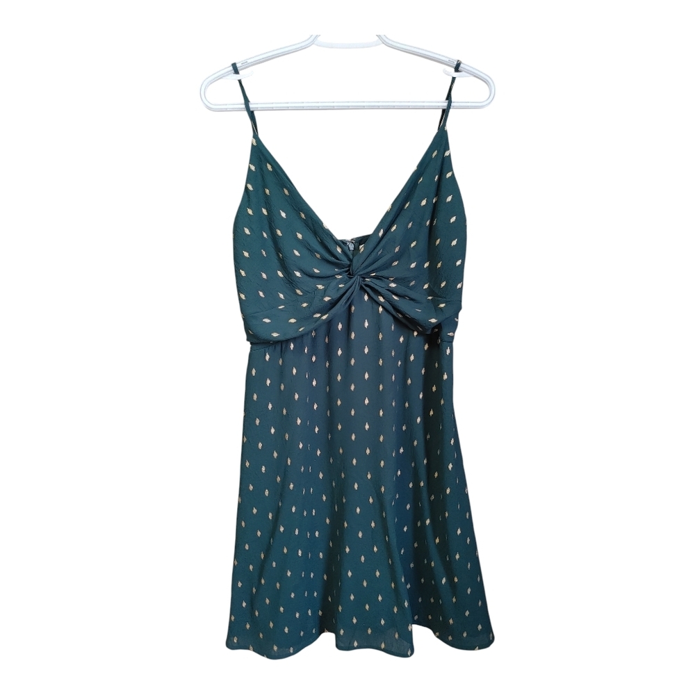 She + Sky Green Ruched Plunging V-Neckline Mini Dress